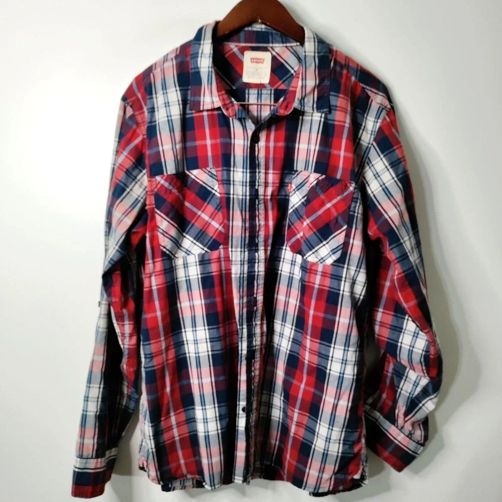 Levi's‎ Red Tab Plaid Western Classic Button-Up Preppy Long Sleeve Shirt Men XL